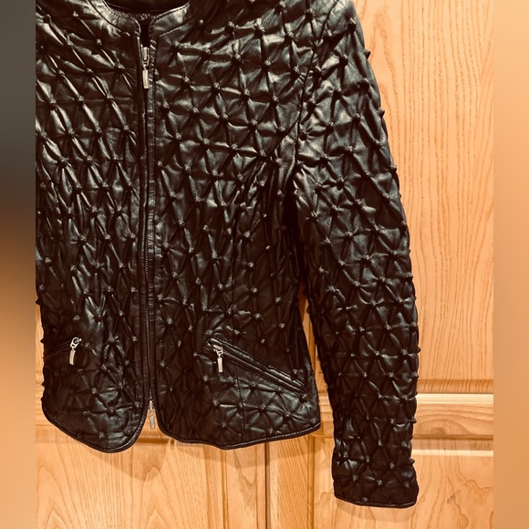 Koc Womens Black Leather Biker Moto Style Zipper Jacket Euro Size 36/US Small - Picture 6 of 9